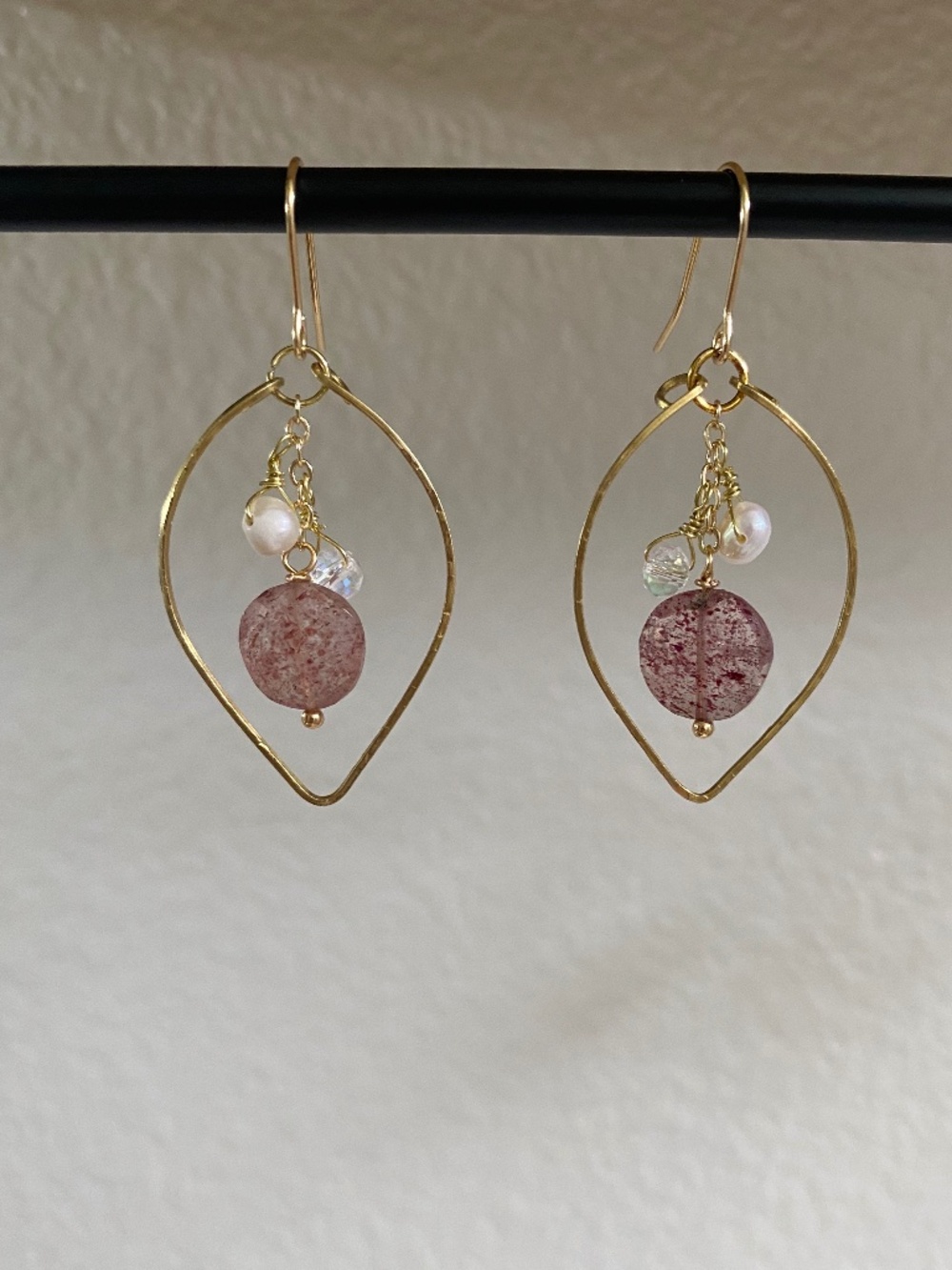 Handmade Strawberry Quarts Earrings - Picture 3 of 3